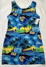 Aloha Republic Hawaiian Dress Women's Size XL Sleeveless Blue Floral Made in USA