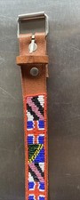 Beaded Inlay Leather Belt Vintage Southwest Adjustable 32-40 Made in USA