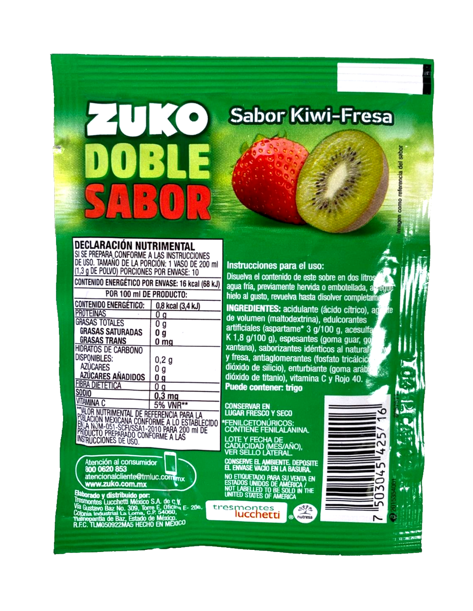 12-Pk ZUKO DOBLE Kiwi-Fresa/ Kiwi-Strawberry Drink Mix 13g/.45oz