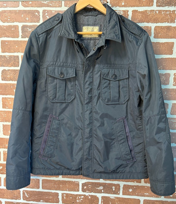 Lufian Bomber Jacket Men's Size Small YKK Zipper Gray Green Distressed Collar