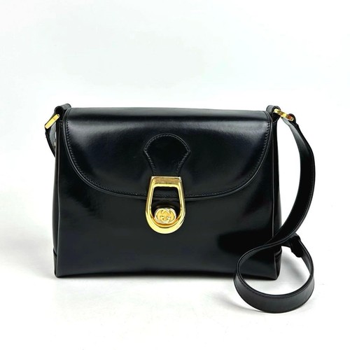 Gucci Shoulder Bag Leather Black Used Womens Handbag Purse Crossbody Tote From J