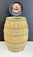 Vintage Paper Mache James Bank Atlantic City NJ Salt Water Taffey Barrel 7"