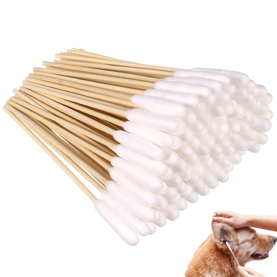 Dog Cotton Buds 100 Pcs Long Ear Dog Cleaner Cotton Swab Sticks with Wood Handle - Image 3 of 4