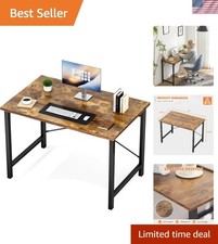 Elegant 40-Inch Compact Office Desk with Headphone Hooks  Storage, Rustic Brown