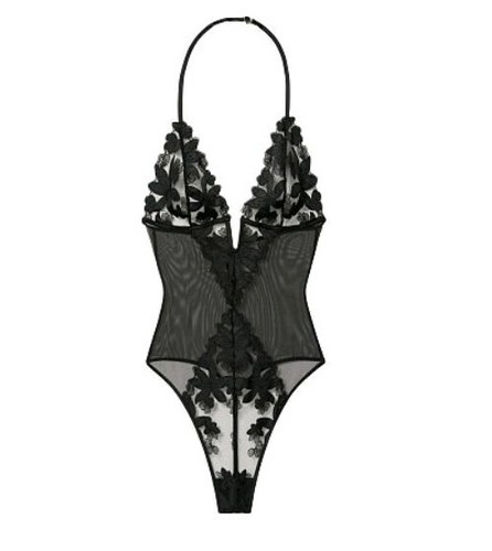 VS sehr sexy bestickter Blumen V Draht Teddy BRANDNEU GRÖSSE Small schwarz  - Bild 3 von 5