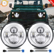 Pair 7 inch LED Round Headlights HI/LO For Land Rover Defender 110 90 Rover
