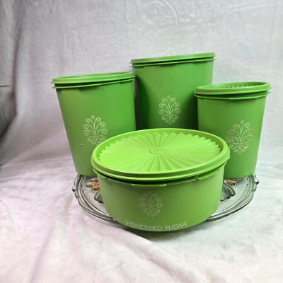 Set of 4 Vintage Green Tupperware Containers. Same Day Shipping