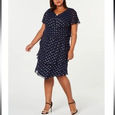 Women  s Formal Dress Plus Size 14W, 16 SLNY Navy Gold Embellished Flutter Sleeve