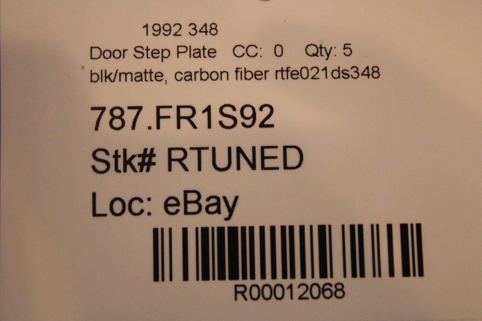 Ferrari 348, Carbon Fiber, Door Step Plate Set, RTUNED, New, P/N rtfe021ds348