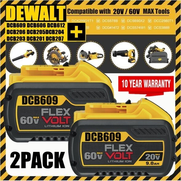 2Pack 9.0Ah DeWalt FLEXVOLT 20V/60V MAX Lithium-ion Battery DCB609 DCB609-2