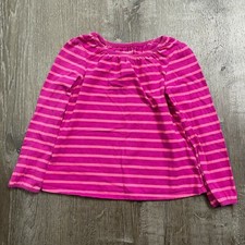 Land's End Girls Top T-Shirt Long Sleeve Pink Striped Size M 5-6
