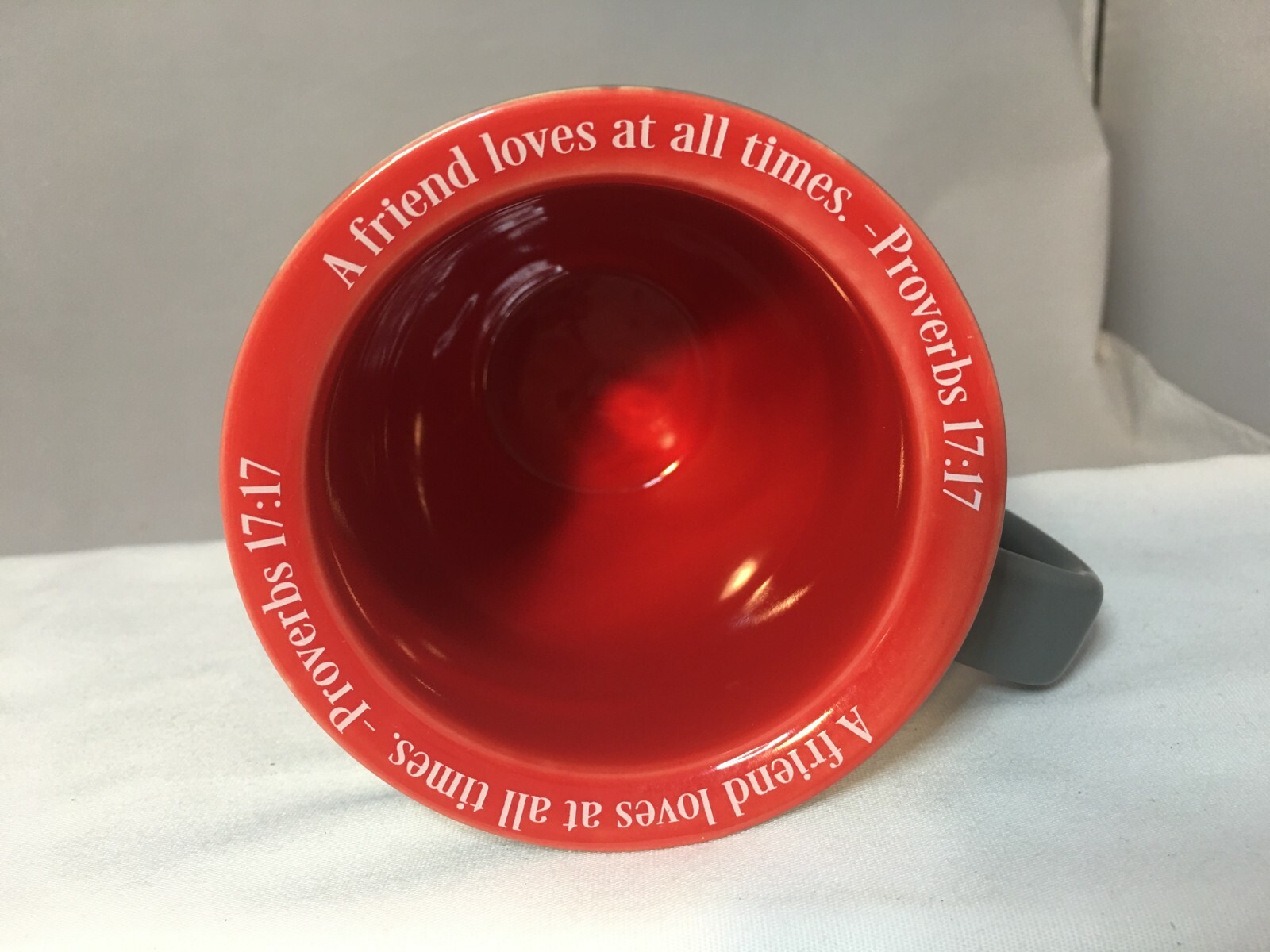 ABBEY GIFT COFFEE MUG FRIENDSHIP FRIEND LOVES ALWAYS PROBERBS 17:17 PORCELAIN A+