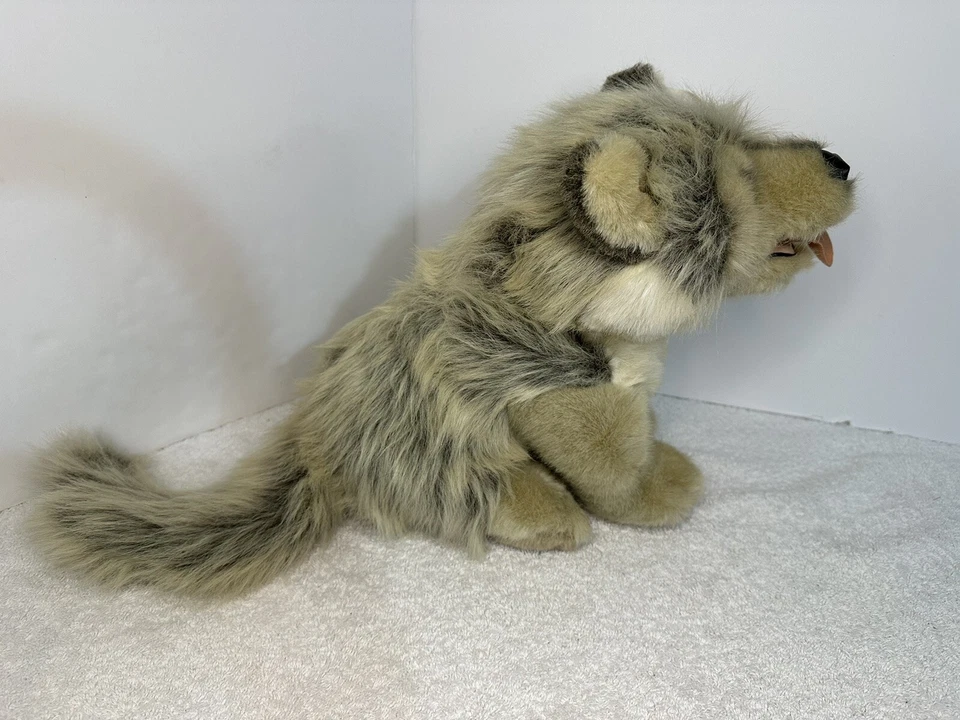 Gray Wolf Pup Plush Husky 13 Inch With Tag 1992 Unipak Tongue Out Brown Eyes - Image 4 of 4
