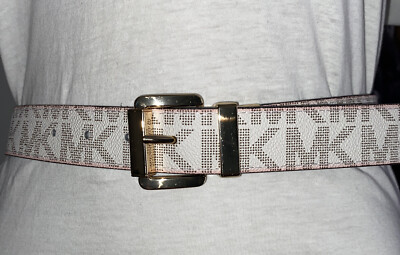 MICHAEL KORS BELT REVERSIBLE BROWN/WHITE MK LOGO LARGE | eBay display picture 2