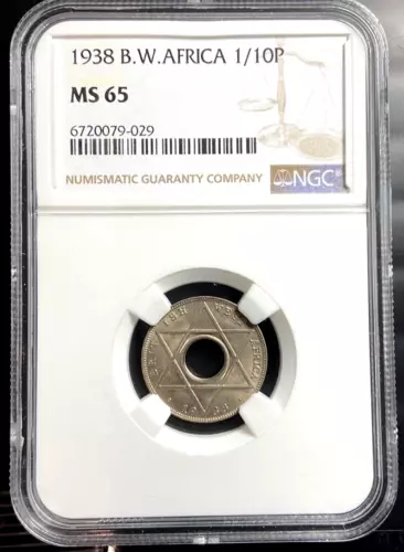1938 British West Africa 1/10 Penny, NGC MS 65, KM-20, Attractive
