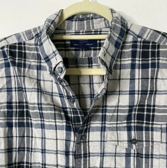 American Eagle Beige/Blue Plaid Button Front Larg… - image 2