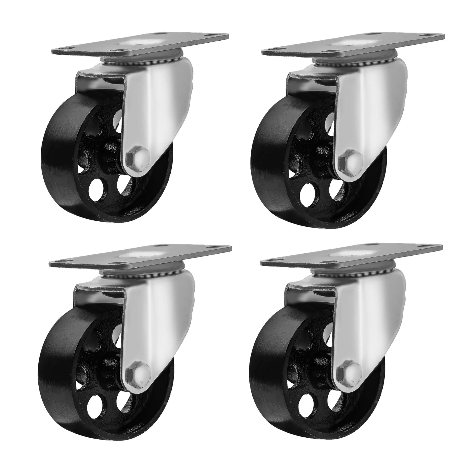 Heavy Duty Swivel Casters - Steel & Cast Iron Plate, 440 Lb Capacity (Set Of 2, 4, Or 8)