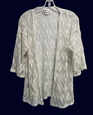 Frederick's Of Hollywood Lace Cover Up Short Robe Ivory 3/4 Sleeves Sz S Vintage