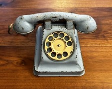 Vintage Tin Toy Rotary Desk Phone Telephone Blue The Steel Stamping Co. As Is