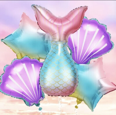 5pcs Huge Mermaid Tail Shell Foil Balloon Birthday Party Decoration Helium mylar