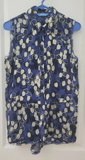 Simply Vera Vera Wang Sleeveless Blouse Sz M Blue white Button Up Tunic