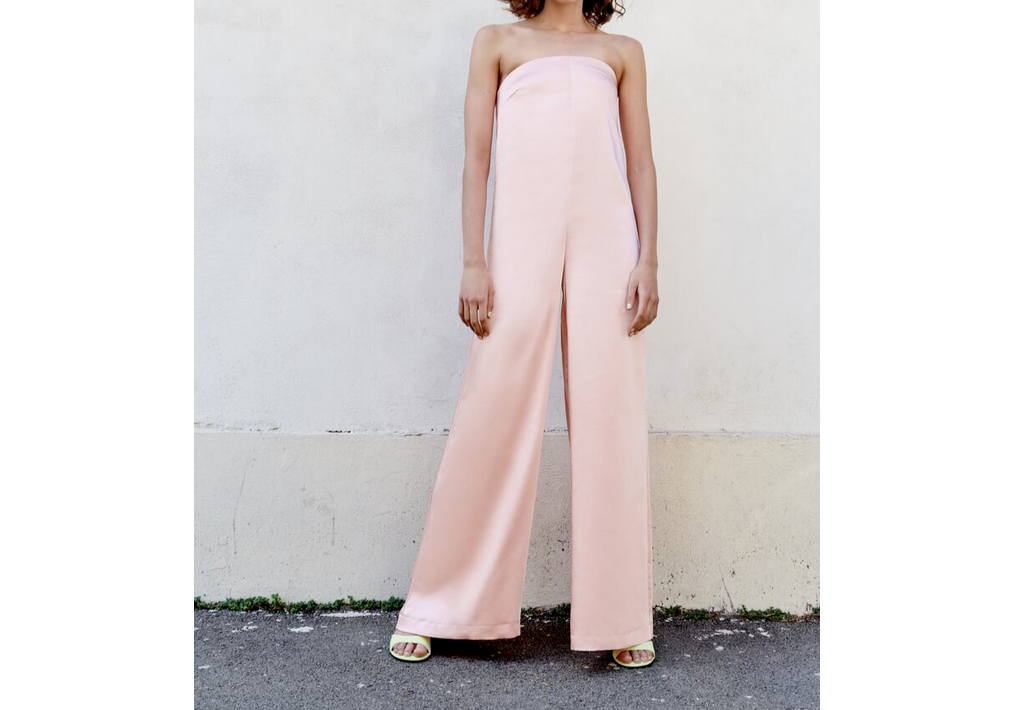 NWT Zara Size S Pink Strapless Satin Effect Jumpsuit 3067/353 | eBay