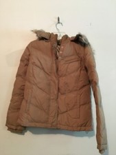 Dkny Active Size S Brown Hood Puffer Coat Down Feather Fur Women Jacket Winter
