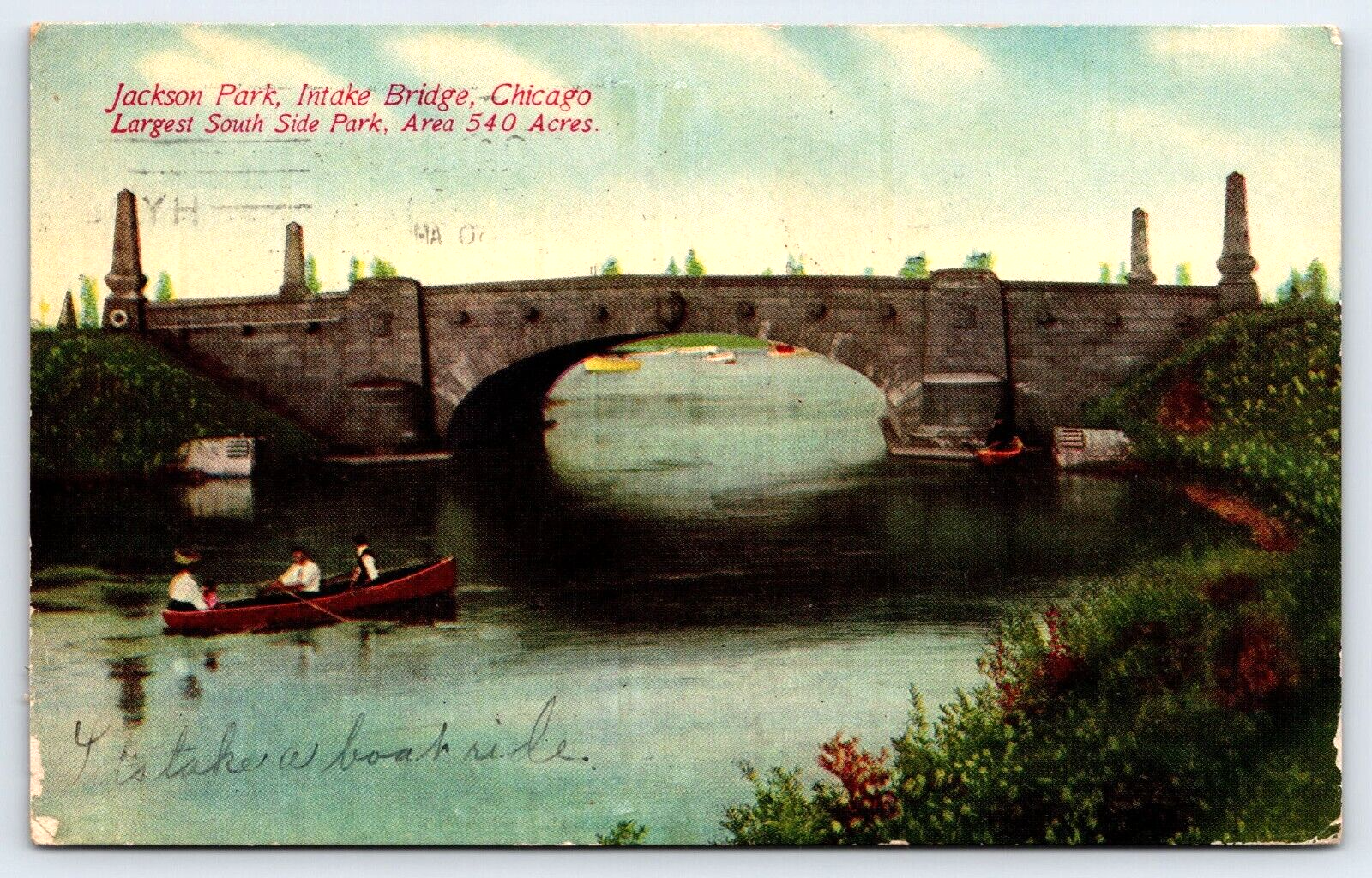 Chicago Illinois, Jackson Park, Intake Bridge, Boats, Antique, Postcard 1911