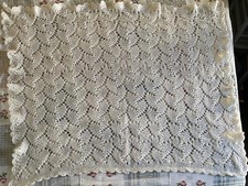 Handmade Crochet Beautiful Baby Blanket 38  x45  Vintage Scalloped Edge 2005