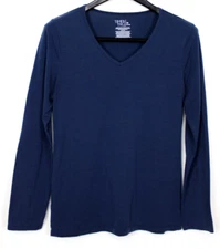 TIME AND TRU Size M Women Top Pullover Long Sleeve V Neck Blue