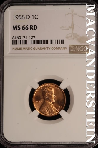 1958-D Lincoln Wheat Cent - NGC MS 66 RD - Brilliant Uncirculated  #SLE47