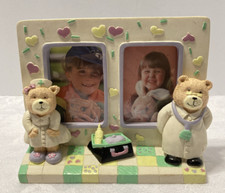 Vintage 3D Pastel Photo Picture Frame Bears Doctor  Nurse Double 2 X 3