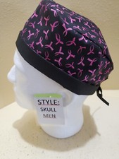 Breast Cancer Awareness Ribbons Black Men's Skull/Chemo Surgical Scrub Hat/Cap