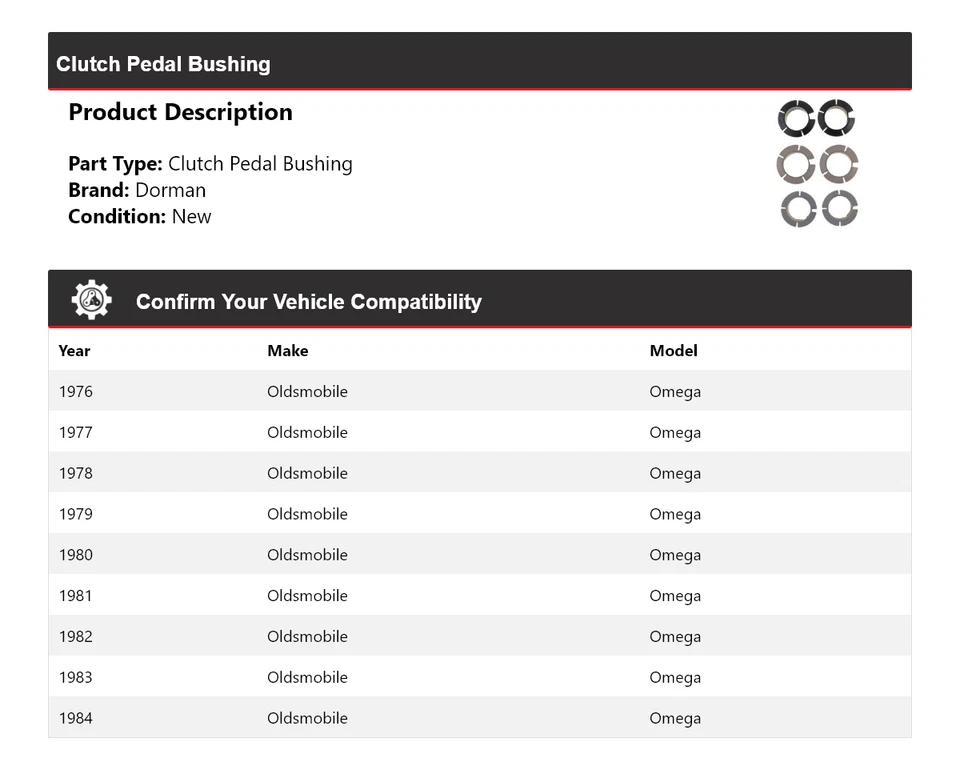 适用于 1976 - 1984 年 Oldsmobile Omega Dorman 离合器踏板衬套 1977 1979 1980 — 第 2/4 张图片