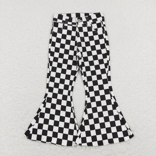 Baby Girls Checker Denim Bell Bottom Pants Flared Jeans Trousers - Picture 6 of 9