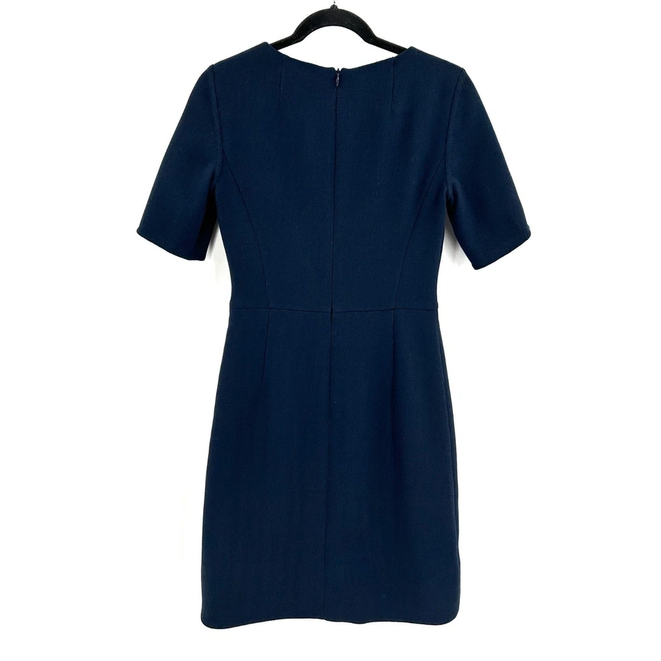 AKRIS Navy Blue 100% Wool Short Sleeve Classic Office Sheath Dress Size 4 - Image 2 of 4