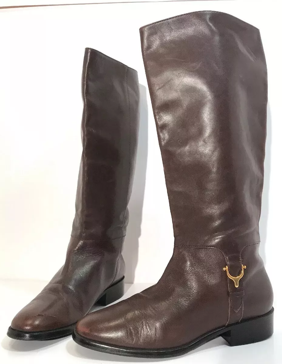 Etienne Aigner DERBY Leather Women Boots Medium Dark Brown Size 8.5 Equestrian