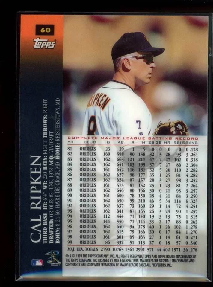 2000 Topps HD #60 Cal Ripken - Image 2 of 2