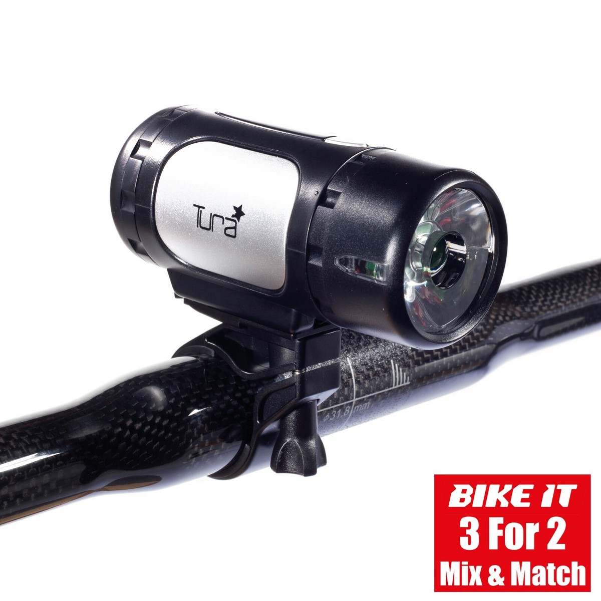 Faro Anteriore TURA Euro LED Per Bici &ndash; HI POWER LED 3 Luci &ndash; MTB Ibrida &ndash; Impermeabile