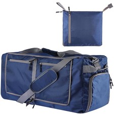 60L Duffle Bag With Shoes Compartment Foldable Large Capacity Dark Blue