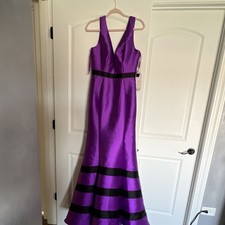 Purple Black Striped Formal Evening Gown Dress Floor Length Sleeveless Elegant