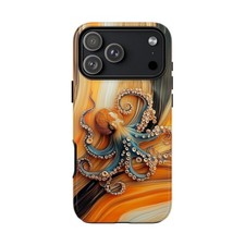 For iPhone / Galaxy / Pixel   Octopus Epoxy Wood Print Phone Case
