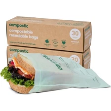 Home Compostable Resealable Sandwich Bags 7x7 Inches Microwave and Freezer Safe