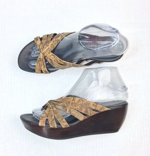 Donald J. Pliner Cathe Brown Snake Print Wedge Slip On Wedge Sandals 6