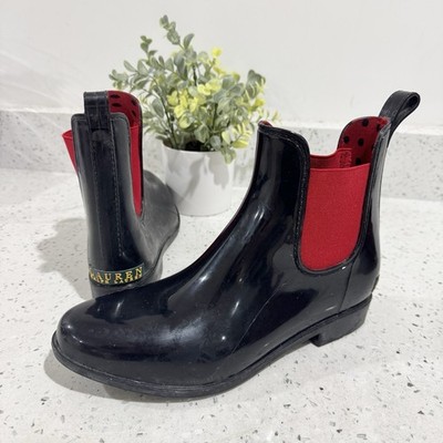 Lauren Ralph Lauren Tally rain Boots Black Red Size 9