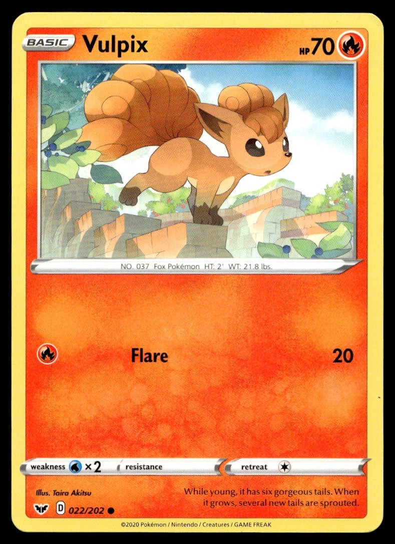 Vulpix 22/202 Pokemon Card Sword & Shield Common 70 HP Lightly Played G1