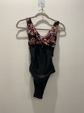 Cupshe Tummy Control One Piece Swimsuit Black And Floral Accent Tie Back M New