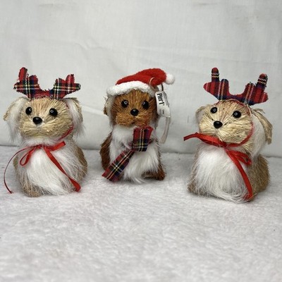 Lot 3 Pier 1 Dog Lover Sisal Straw Bristle Brush Christmas Ornaments