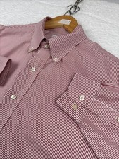 Brooks Brothers 346 Shirt 17 2/3 Red Striped Oxford Button Down Preppy Non-Iron 