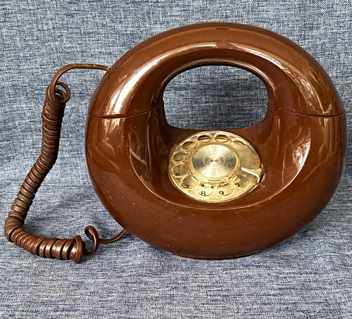 Vintage Western Electric Sculptura Brown Donut Rotary Phone TESTED WORKING